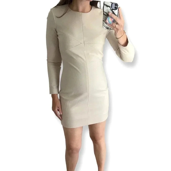 Diane Von Furstenburg Beige Long Sleeve Wool Blend Stretch Mini Dress Size 8 - Picture 1 of 12